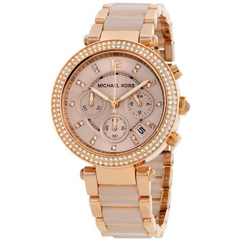 michael kors parker rose gold-tone blush acetate watch|parker rose gold tone watch.